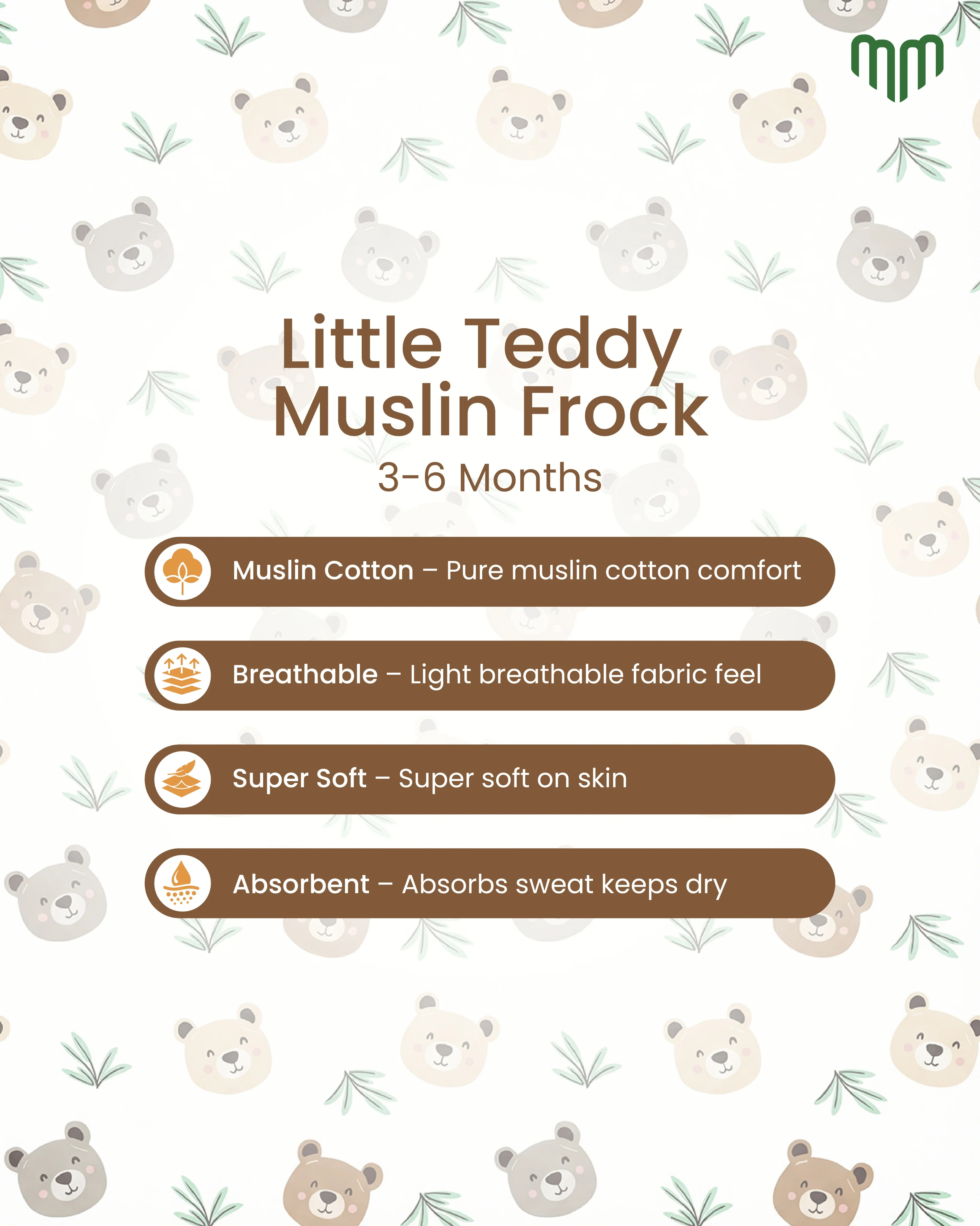 Little Teddy Muslin Sleeveless Frock - Image 3